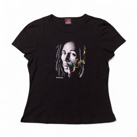 Zion Rootswear Tops - Bob Marley black baby tee Zion‎ Roots Rasta reggae y2k 07' L/16.5